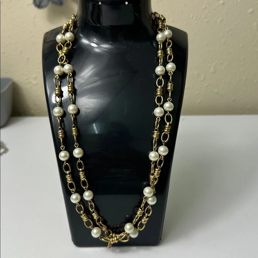 J.Crew Gold Pearl Station Long Necklace - Elegant Pearl Chain - Picture 4 of 5